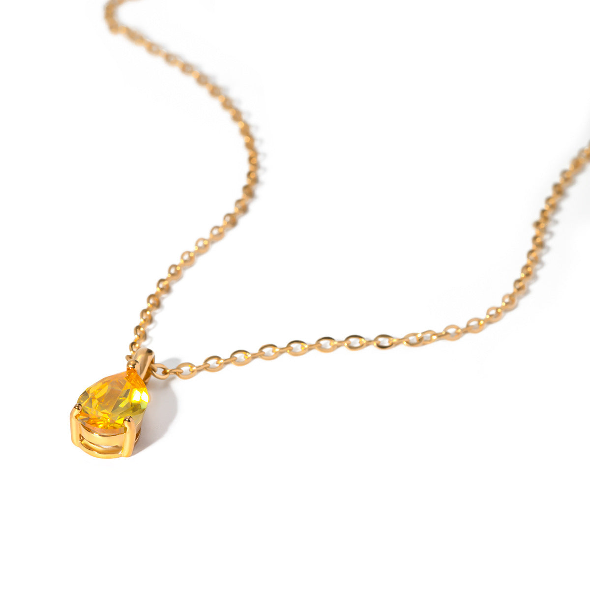 Yellow Zirconia Drop Shape Pendant Necklace