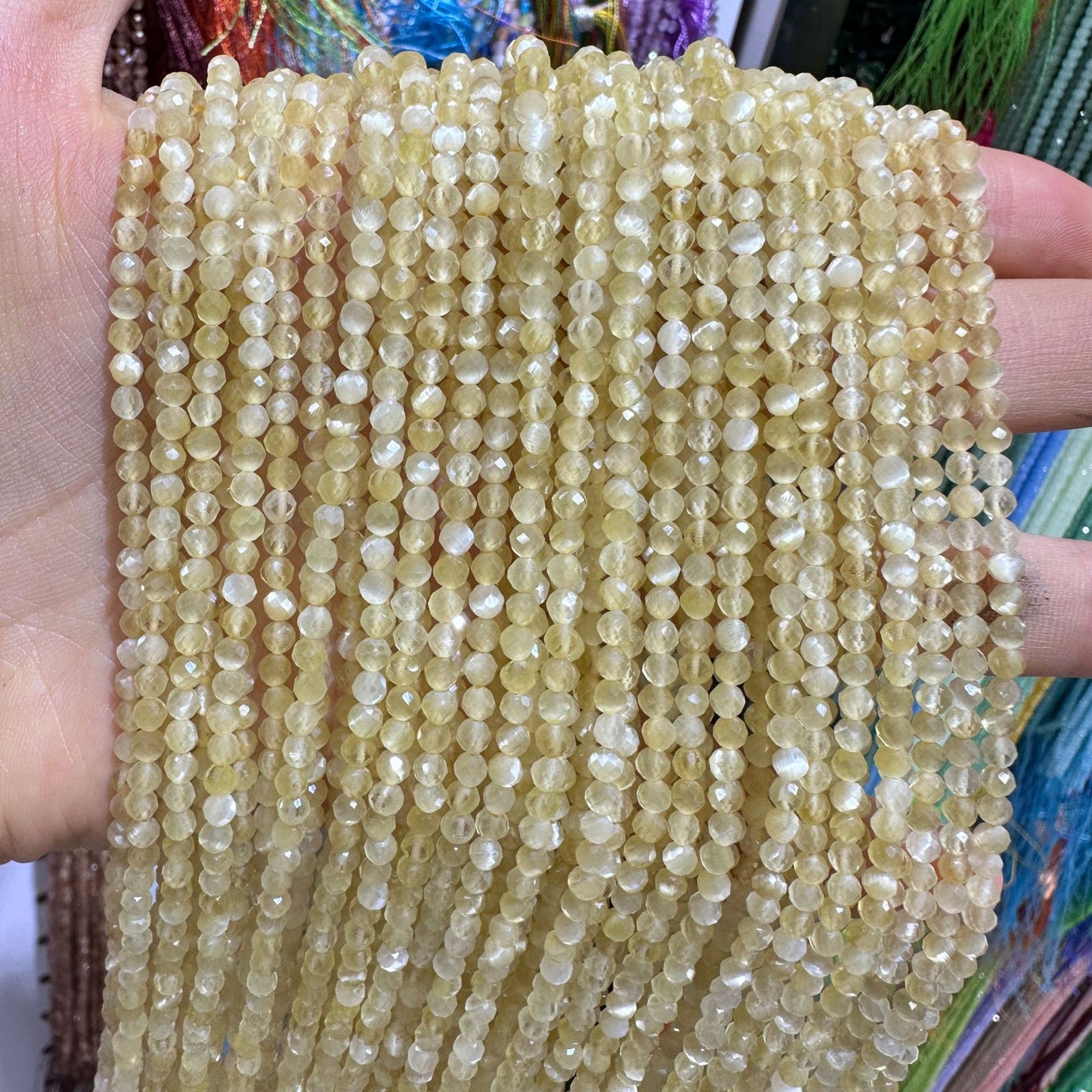 2-3mm natural faceted cat's eye beads