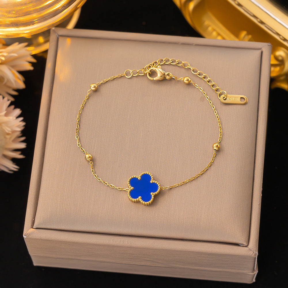 Five-leaf flower titanium steel bracelet