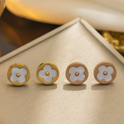 Minimalist Style Shell Lucky Clover Gold Stud Earrings