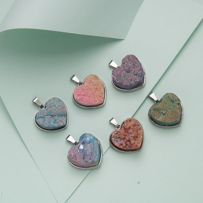 Electroplated dyed crystal stainless steel heart-shaped necklace