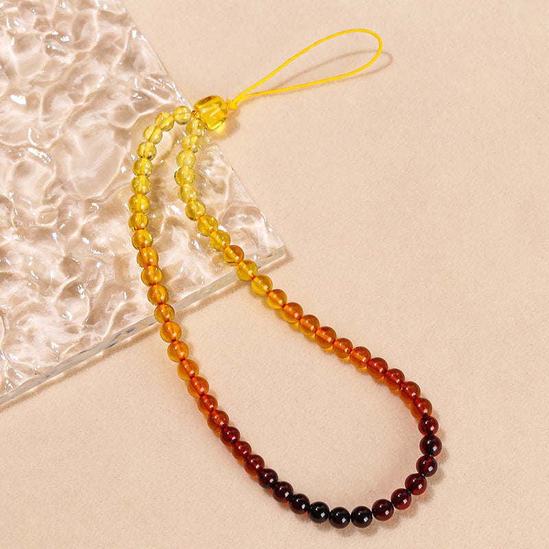 Natural gradual change color amber beeswax mobile phone lanyard