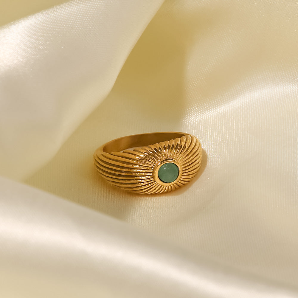 Natural Green Stone Sun Shape Ring