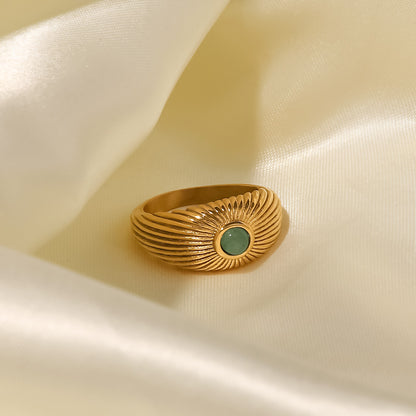 Natural Green Stone Sun Shape Ring