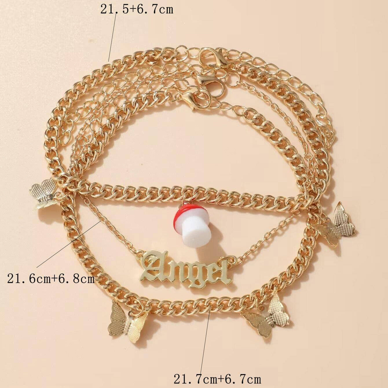 Angel letter anklet set 3 pieces