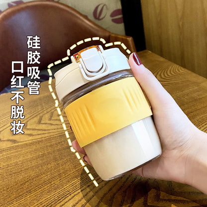 Dual-Drink Straw Glass Bottle