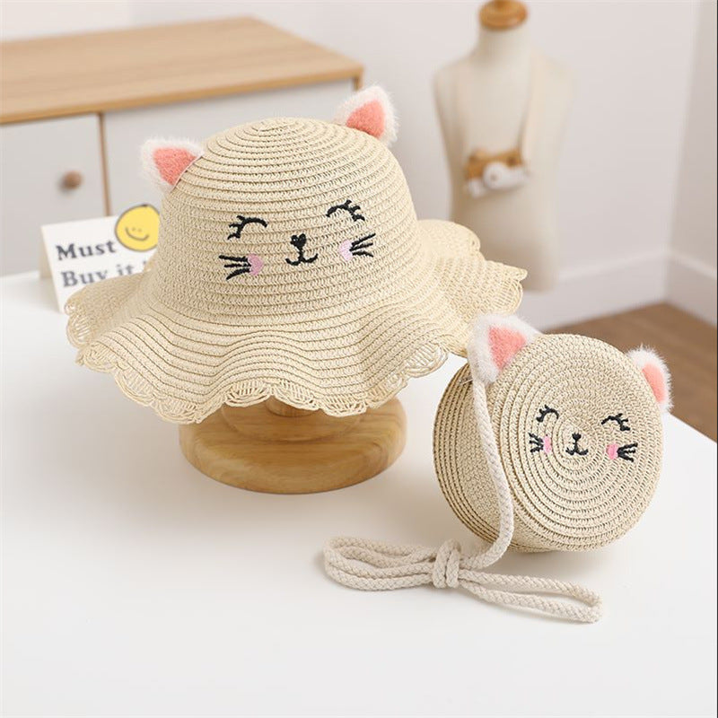 New Kids' Straw Hat Cat Bag