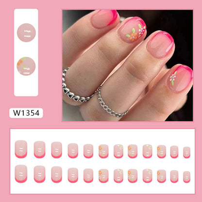 Sweet Pink French Floral Fake Nails