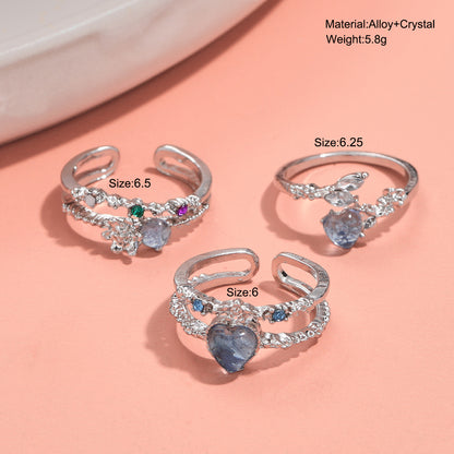 Sea blue heart moonlight zircon open ring