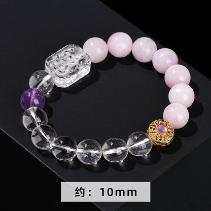 7A Natural White Crystal Purple Lithium Round Bead Bracelet