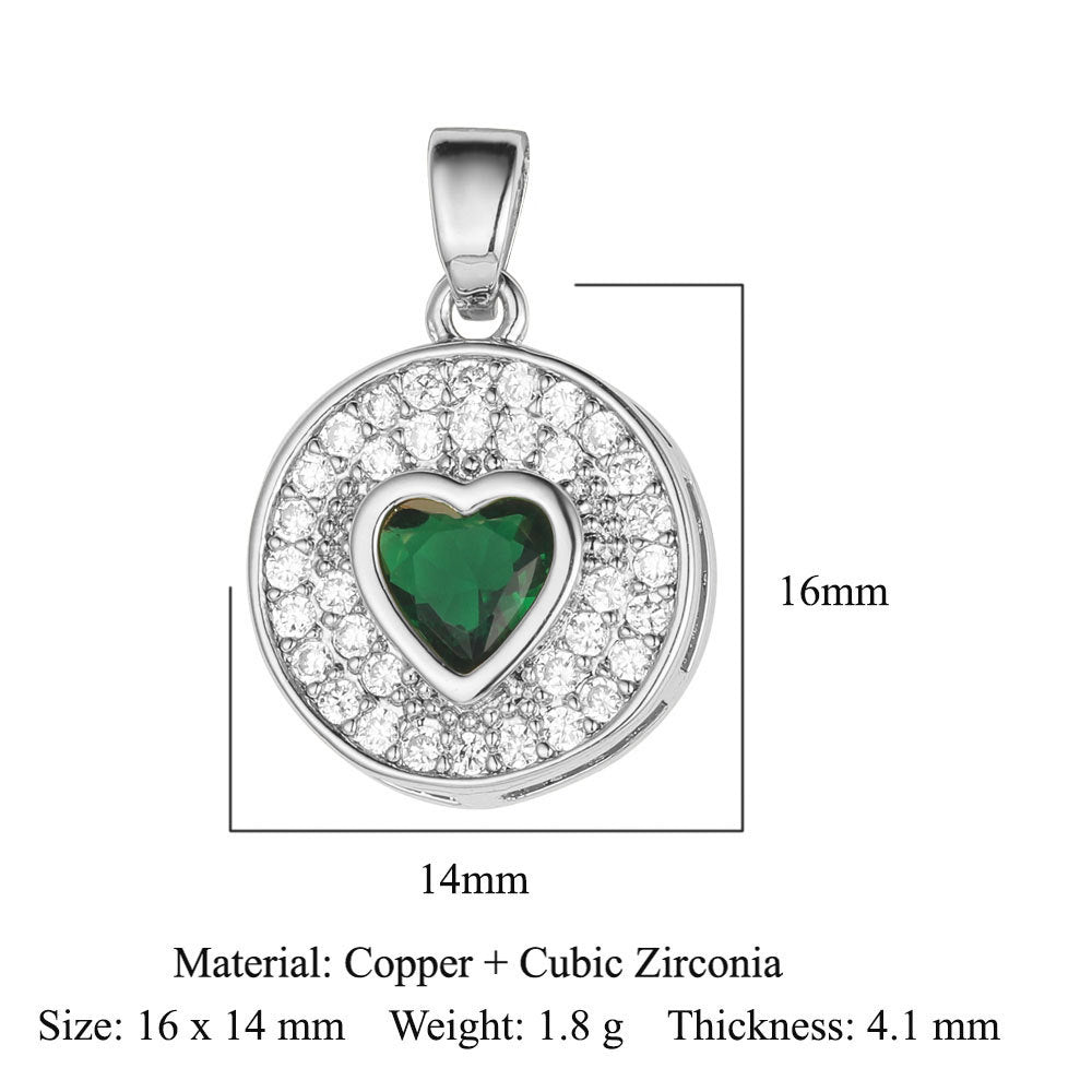 Heart-shaped colored zirconium copper micro-inlaid necklace pendant