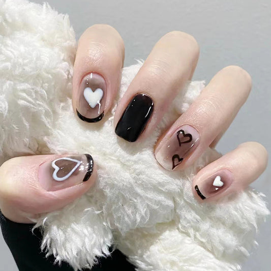 Mystery Black Heart Short Thin No-Filing Nails