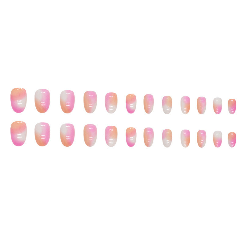 Short Orange-Pink Gradient Round Fake Nails