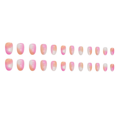 Short Orange-Pink Gradient Round Fake Nails