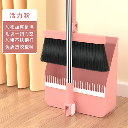 Folding Broom and Dustpan Set, Soft Brush, Hair-Resistant