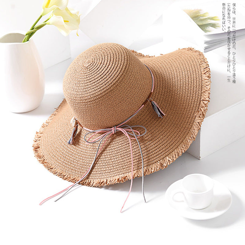 Wide Brim Fringe Straw Hat Women Beach Wide Brim Summer Sun Fashion