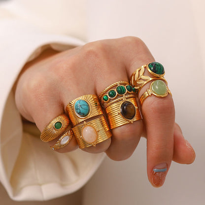 Ring 18k gold-plated ring inlaid with malachite