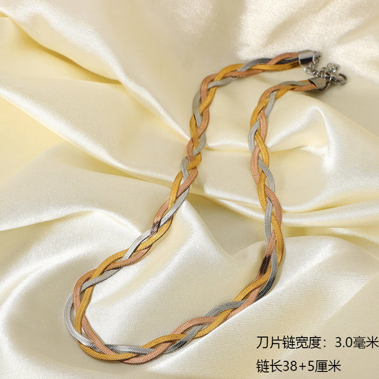 Gold, silver, rose gold, three-strand snake chain winding necklace