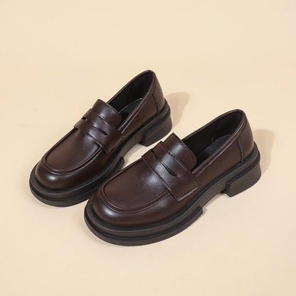 British square heel small leather shoes