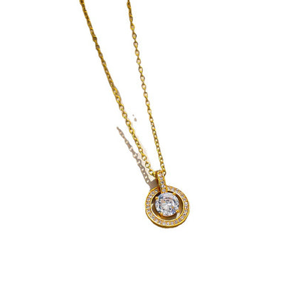 Zircon Circle Necklace: Elegant Retro Titanium Steel