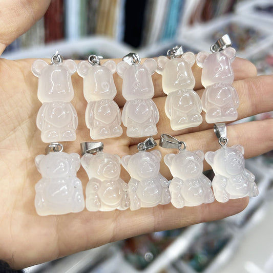 Crystal Violent Bear Carved Agate Pendant