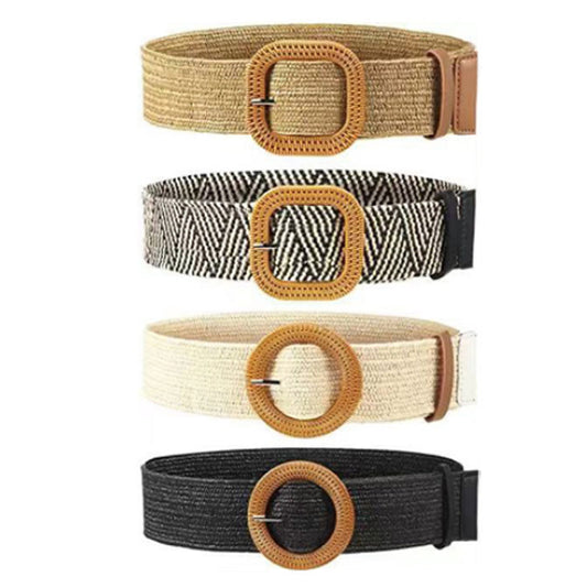 Woven belt Wood-colored square buckle belt