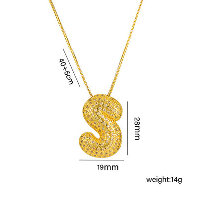 Amazon Bestseller: Haley Style Brass CZ Bubble Fat 26 Letters Necklace