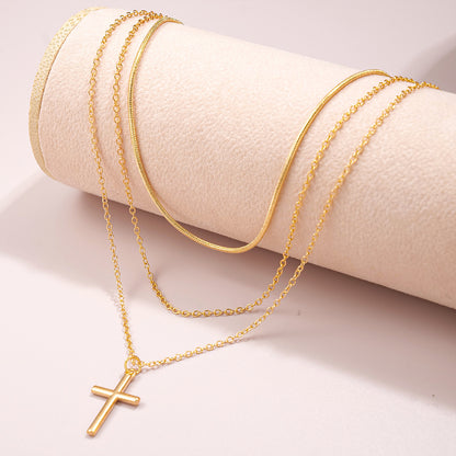 Snake Bone Chain Cross Pendant Necklace