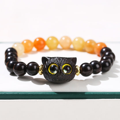 Natural red Dongling spell ebony cat head bracelet.