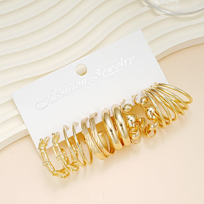 Twisted chain gold women's 6-piece earrings