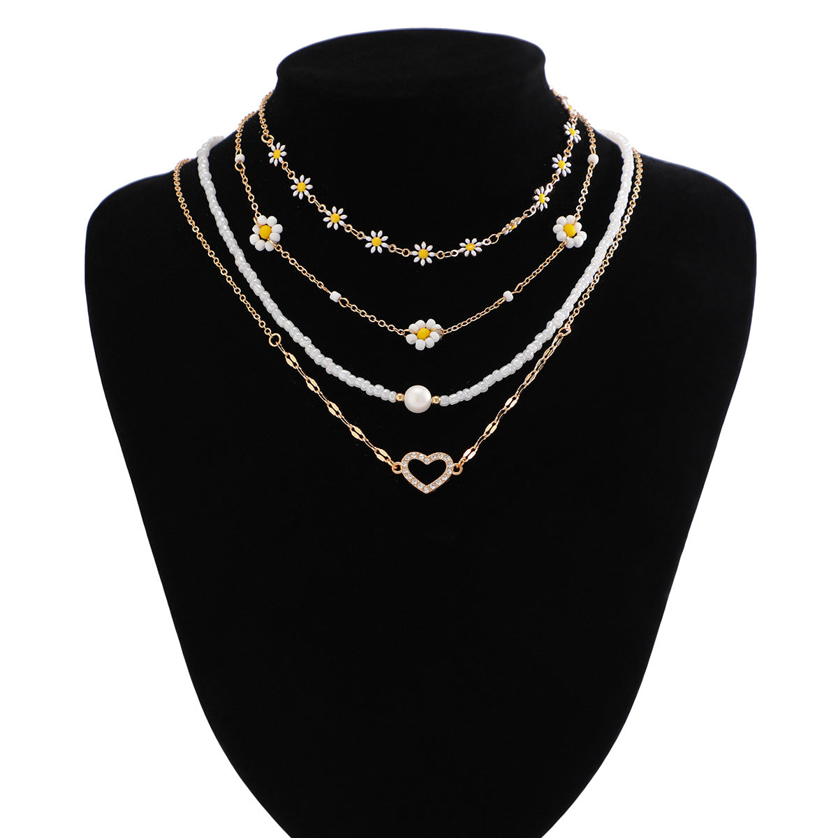 Pearl Daisy Heart Multi-layer Necklace