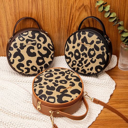 Vintage leopard print small round bag