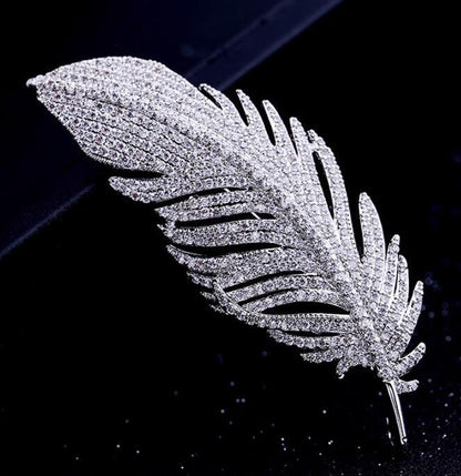 Full Diamond Classic Feather Brooch