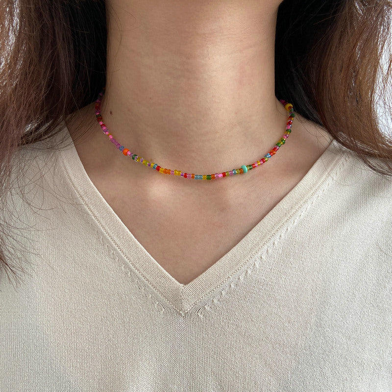 Handmade Beaded Colorful Rice Bead Necklace