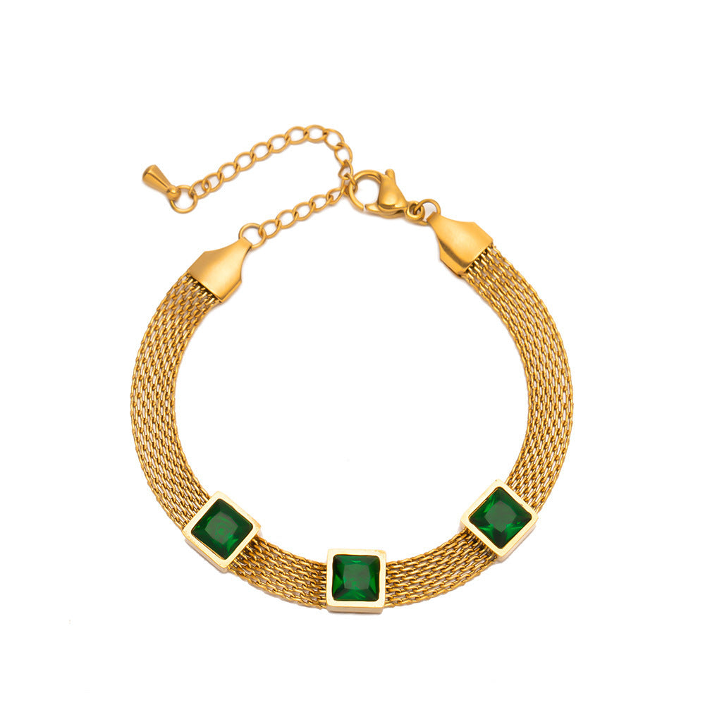 Mesh chain emerald bracelet