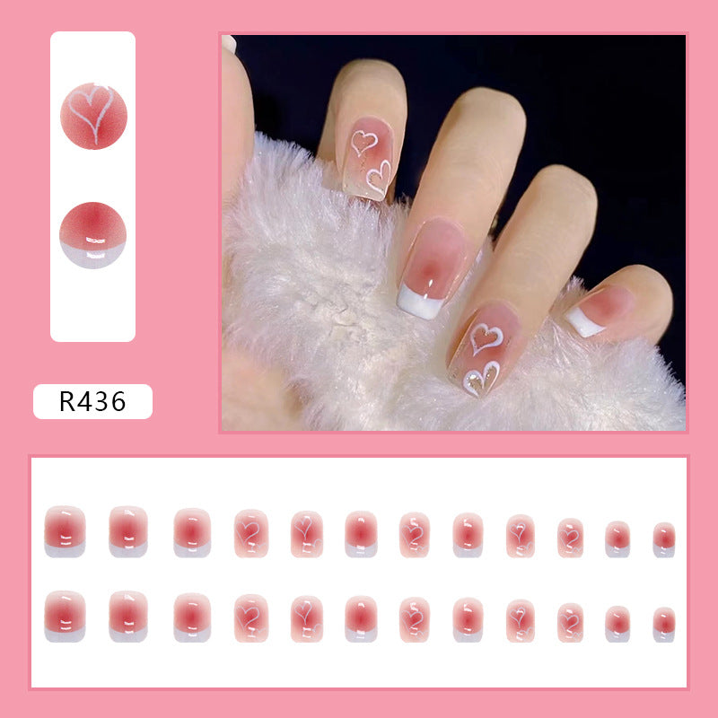 Short Pink Transparent Heart Wearable Nail