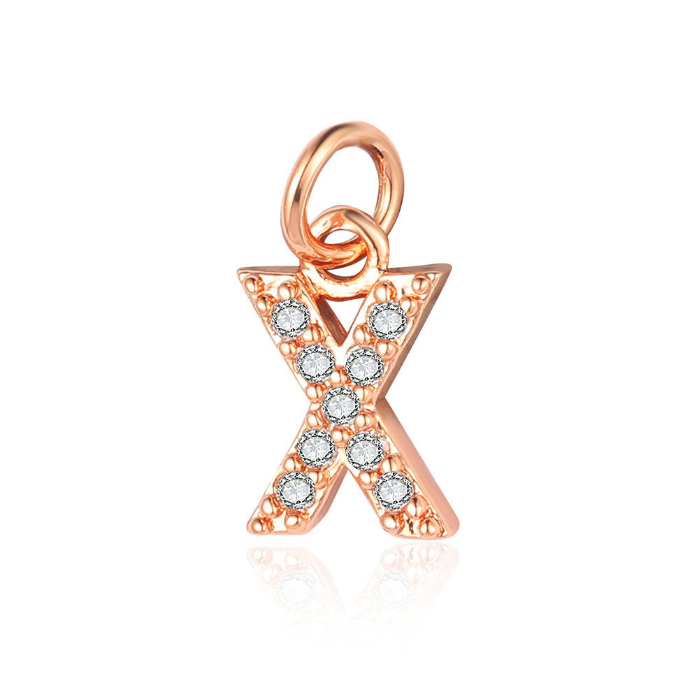 26 rose gold English letter copper zircon pendants.