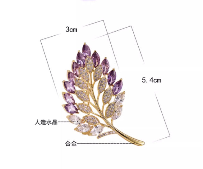 Flash diamond hollow leaf brooch