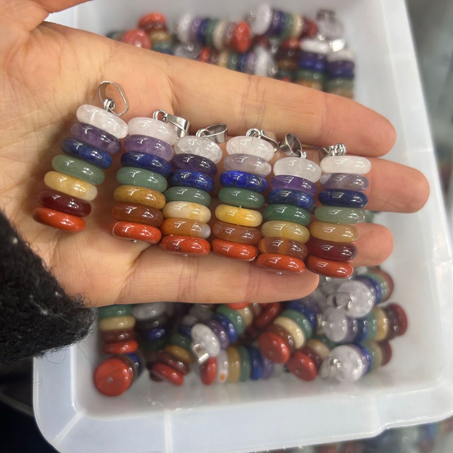 Seven-color crystal stone abacus disc combination pendant