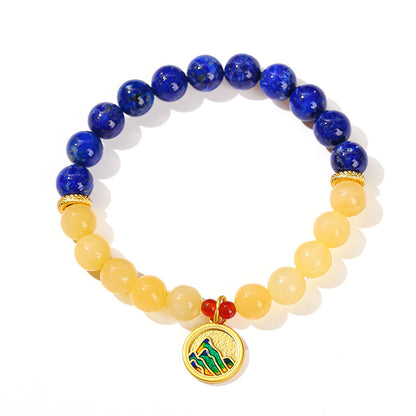 Natural lapis lazuli topaz round bead bracelet