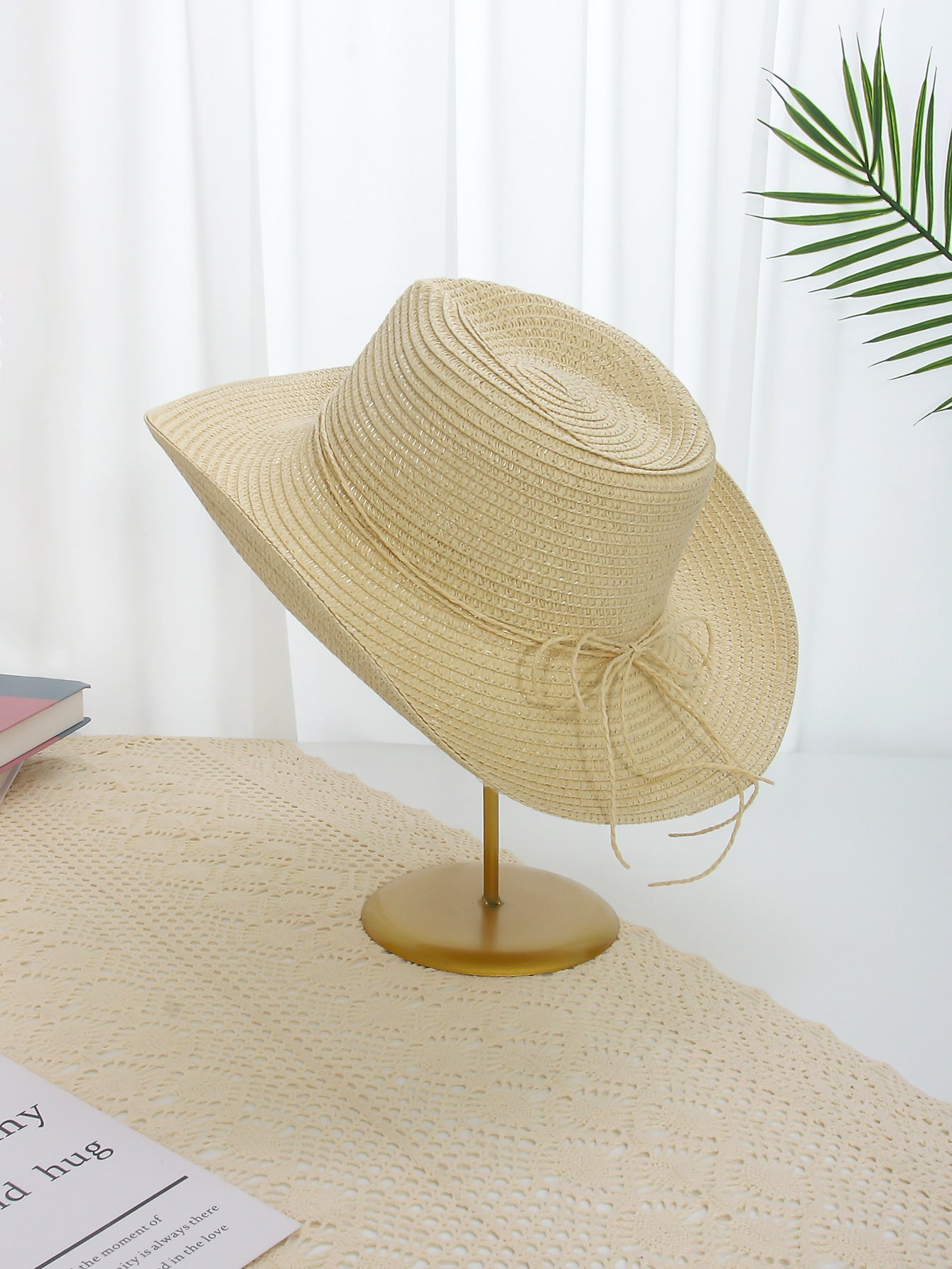 Denim Straw Wide Brim Beach Hat