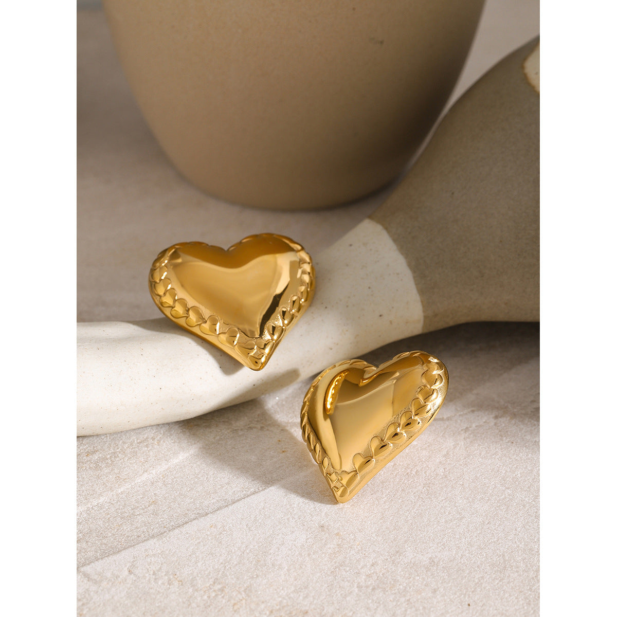 Gold Heart Edge Polished Earrings