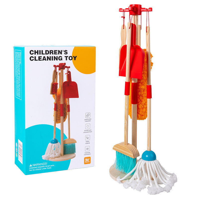 Children's Wooden Pretend Play Cleaning Set: Early Education Fun Broom, Sweeping and Mopping Cleaning Tools for Pretend Housekeeping