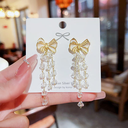 Temperament bow fringed earrings