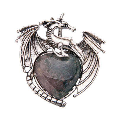 Vintage flying dragon pterosaur heart shaped crystal pendant