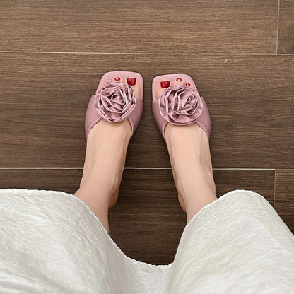 Satin rose slippers