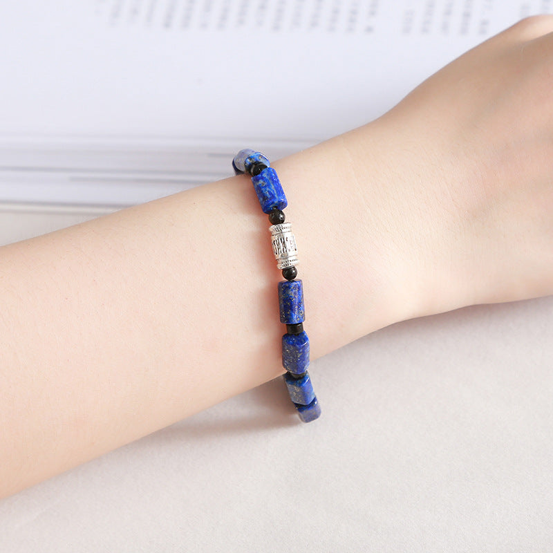 Natural lapis lazuli round tube bead braided bracelet