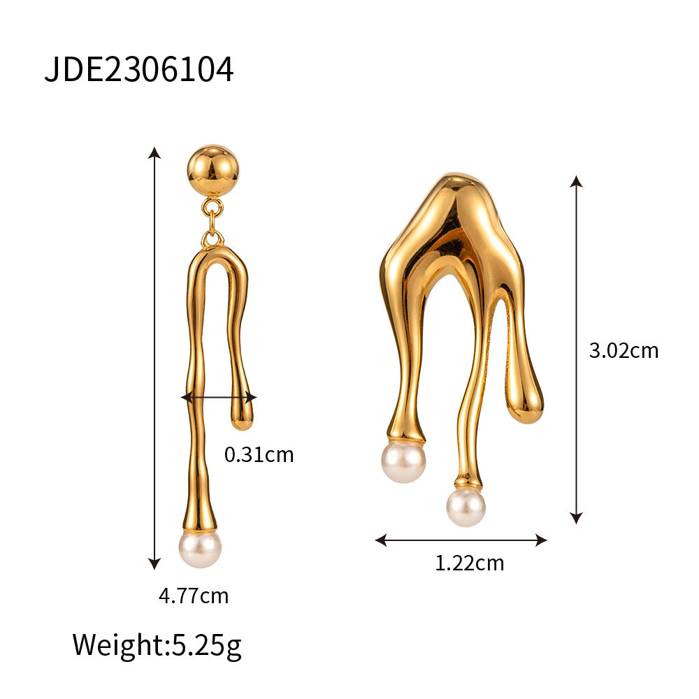 Pendientes de titanio líquido con perlas 