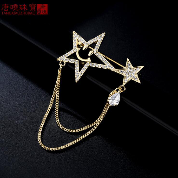 High-end pentagram fringed brooch