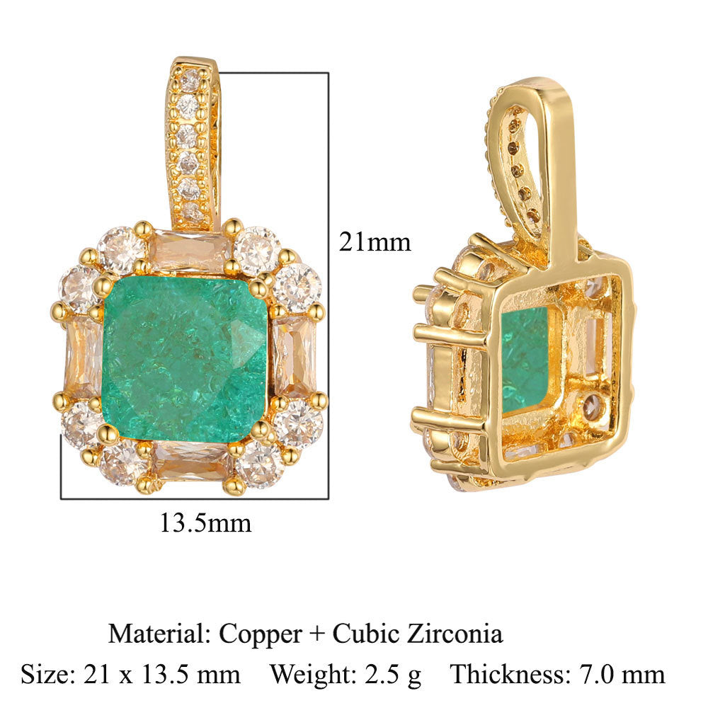 Copper zircon pendant, water drop square love bow.